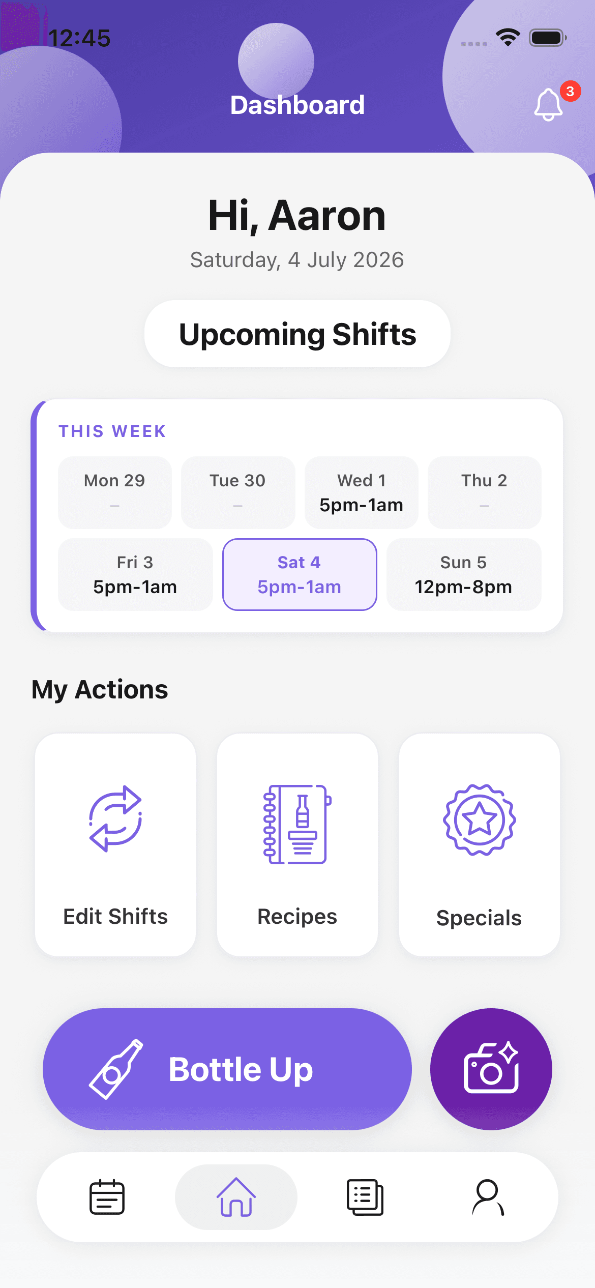 Your bar at a glance