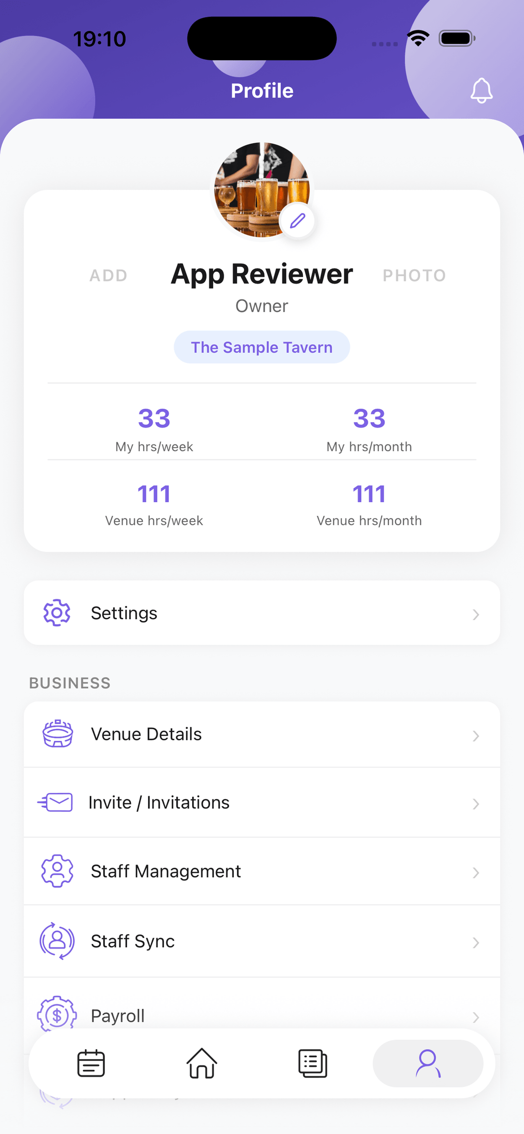 Manage staff and venue