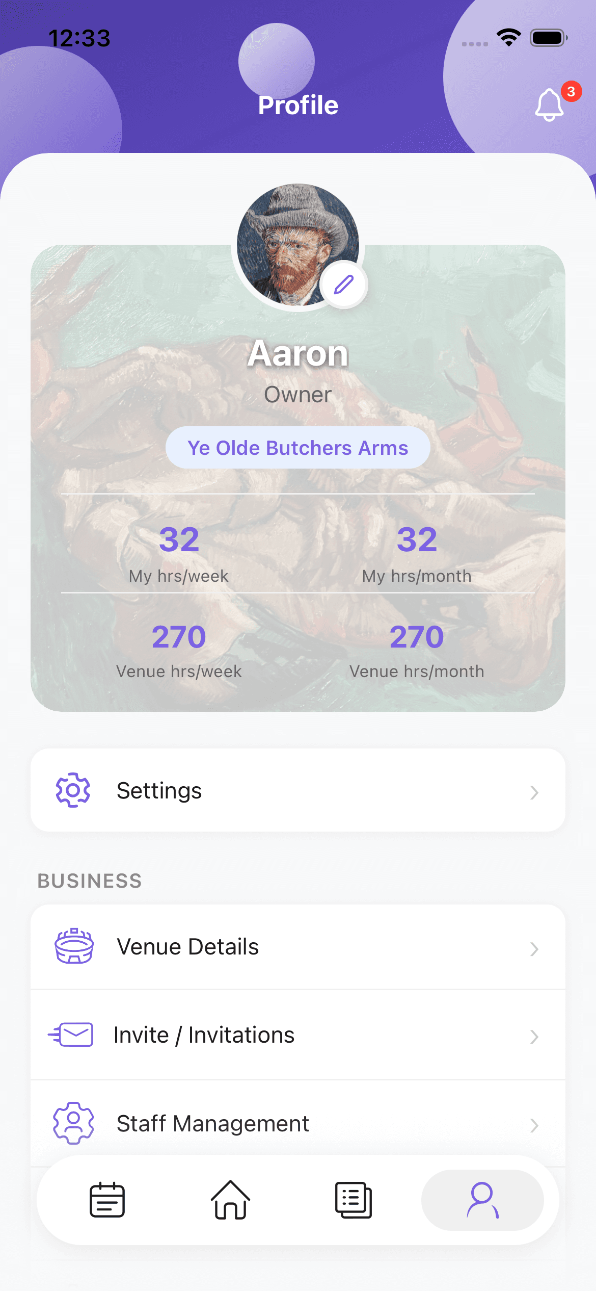 Manage staff and venue
